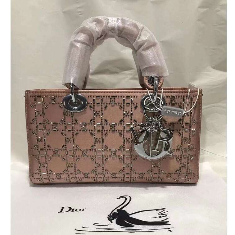 Lady Dior Peach Bag Leather Studded with Stone- AjmanShop