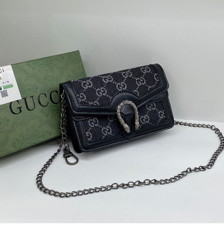 Gucci Mini Black Bag with Logo Print- AjmanShop