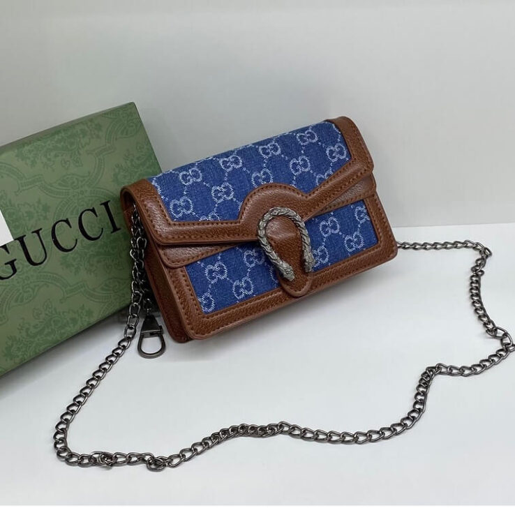 Gucci Mini Blue Bag with Logo Print- AjmanShop
