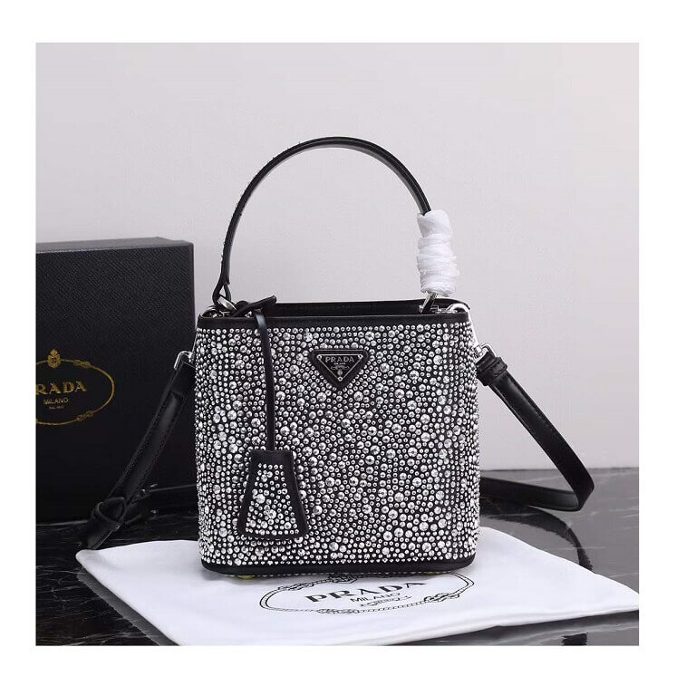 Prada Bucket Bag Metal Sequins with Logo- AjmanShop