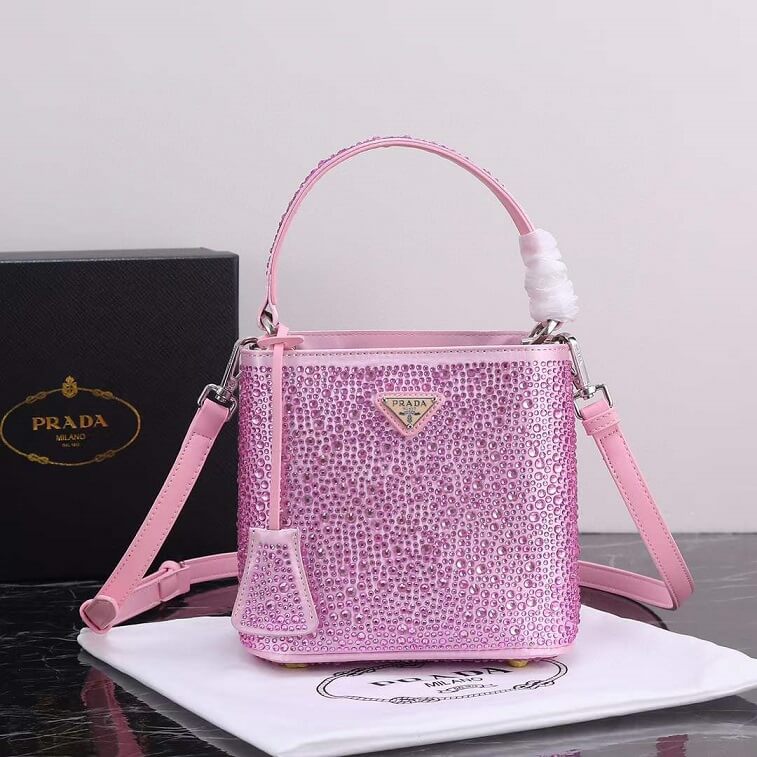 Prada Bucket Pink Bag Metal Sequins with Logo- AjmanShop