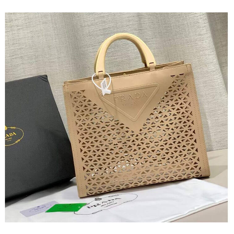 Prada Tote Beige Bag with Wood Cut Logo in AjmanShop