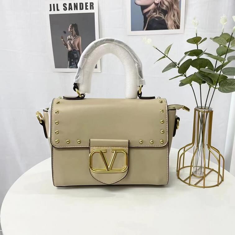 Beige Valentino Bag Metal Hardware Crossbody Bag- AjmanShop