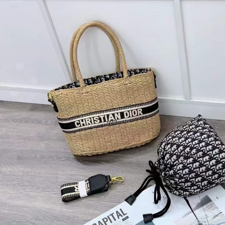 Beige Woven Bag by Dior Beach Tote HandBag- AjmanShop
