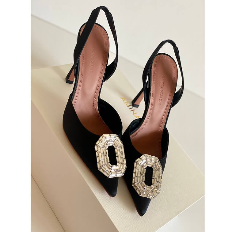 Black Camelia Heels by Amina Muaddi Slingback Pumps- AjmanShop