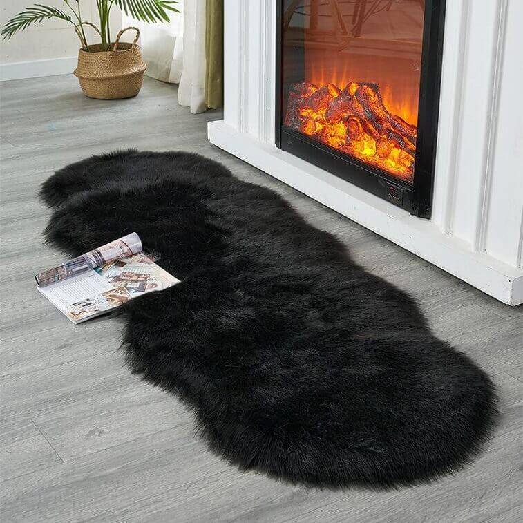 Black Fur Carpet for Living Room with Anti Slip Bottom- AjmanShop