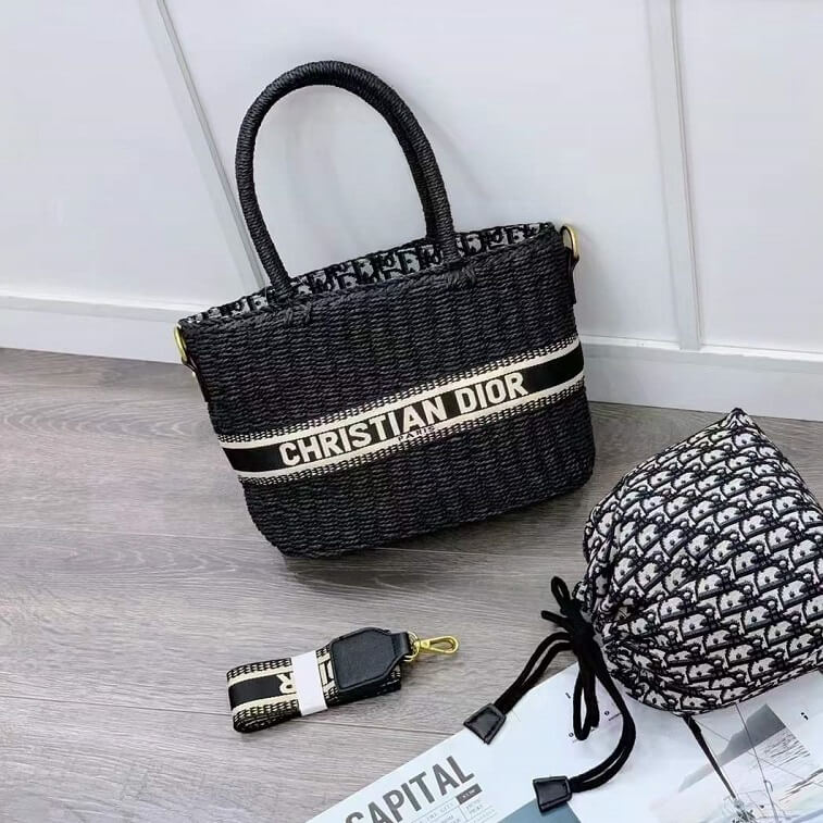 Black Woven Bag by Dior Beach Tote HandBag- AjmanShop