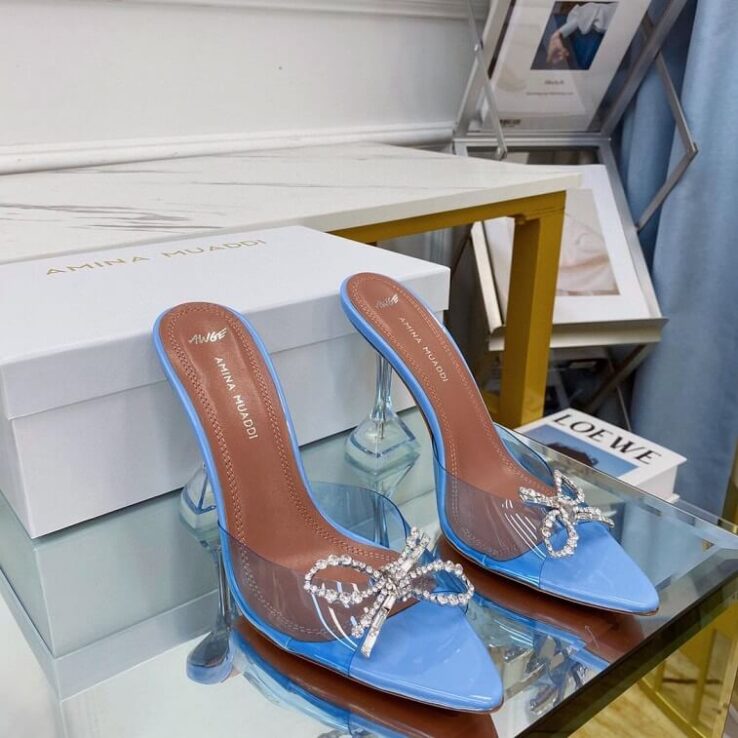 Blue Pump Shoe by Amina Muaddi Crystal Mules- AjmanShop