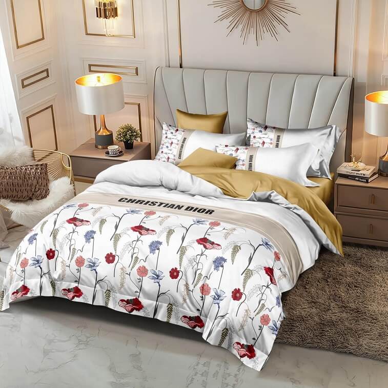 Christian Dior Bedsheet 6pcs Set Cotton Material- AjmanShop