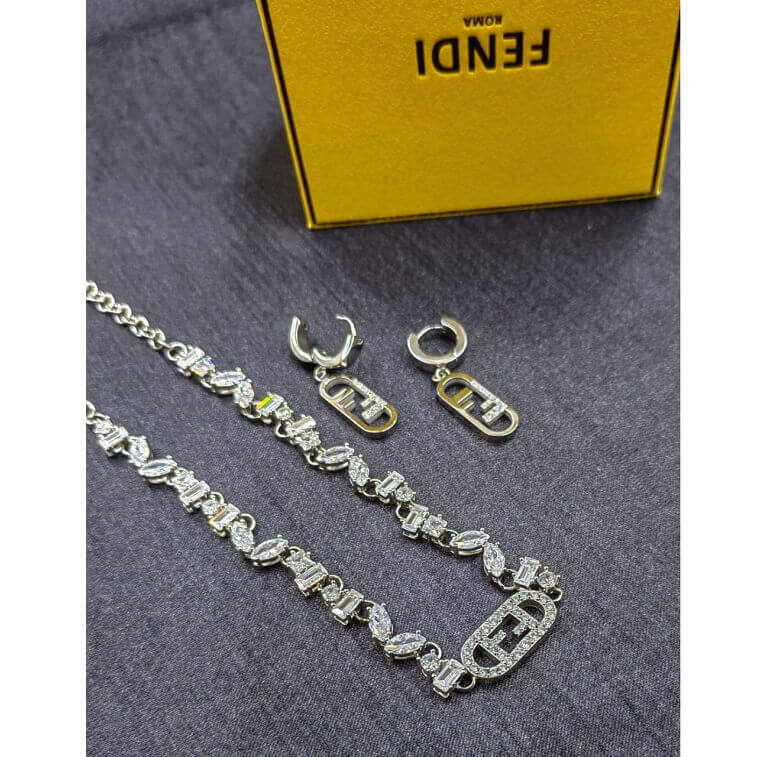 Fendi Jewelry Set 3 Pcs Silver Stone Work- AjmanShop