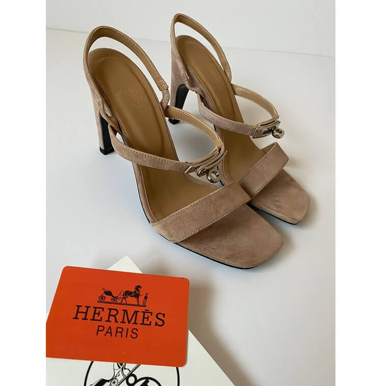 Hermes Suede Sandal with Open Toe Casual Style Beige- AjmanShop