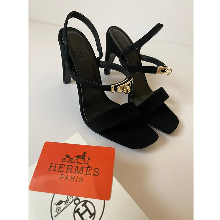 Hermes Suede Sandal with Open Toe Casual Style Black- AjmanShop