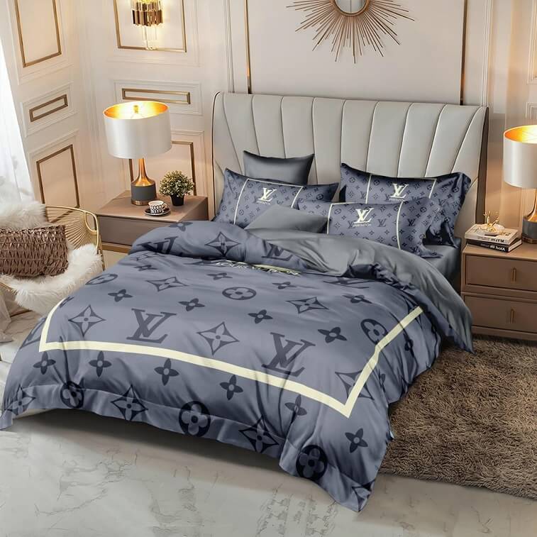 LV Grey Bedsheet 6pcs Set Cotton Material in AjmanShop