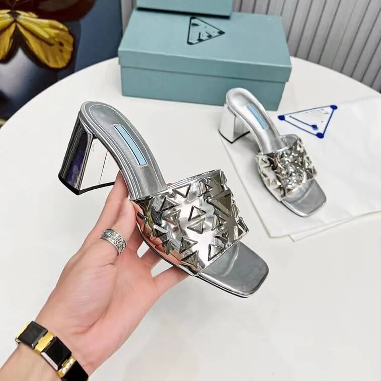 Mid Heel Silver by Prada Platform Heels- AjmanShop