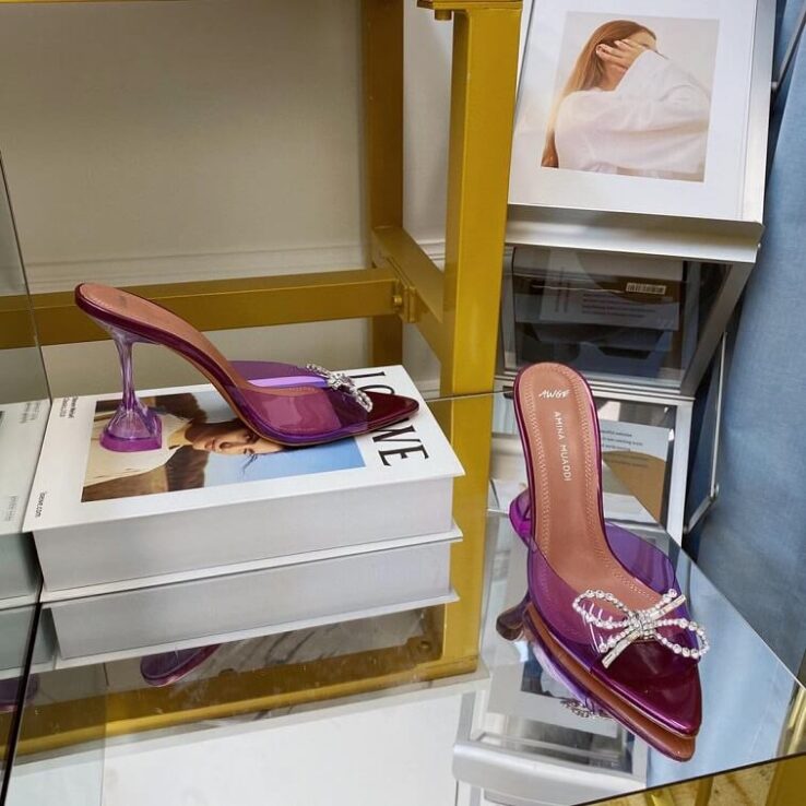 Pink Pump Shoe by Amina Muaddi Crystal Mules- AjmanShop