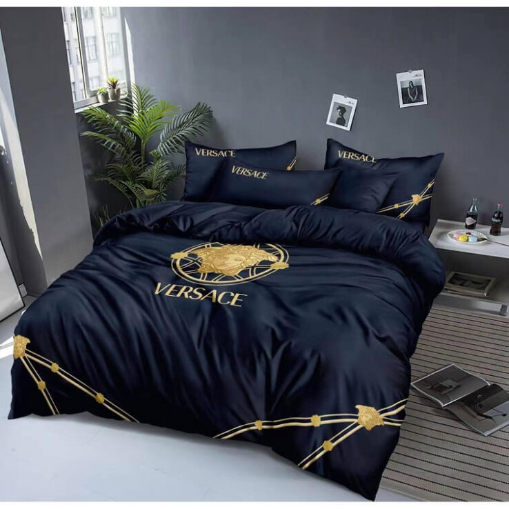 Versace Blue Bedsheets 6pcs Set Cotton Material- Ajmanshop