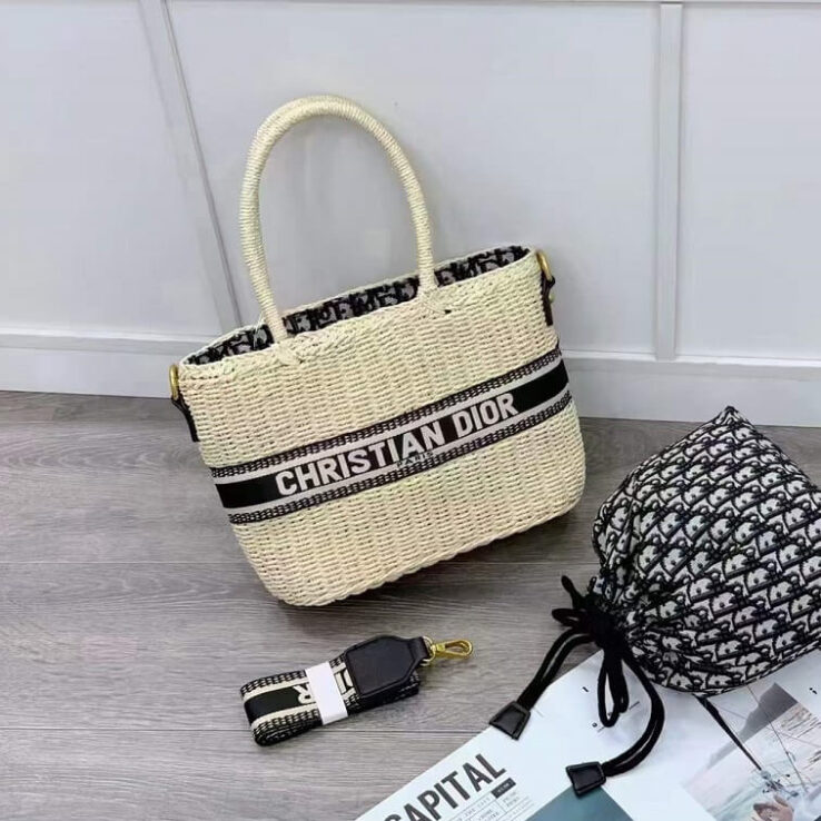 White Woven Bag by Dior Beach Tote HandBag- AjmanShop