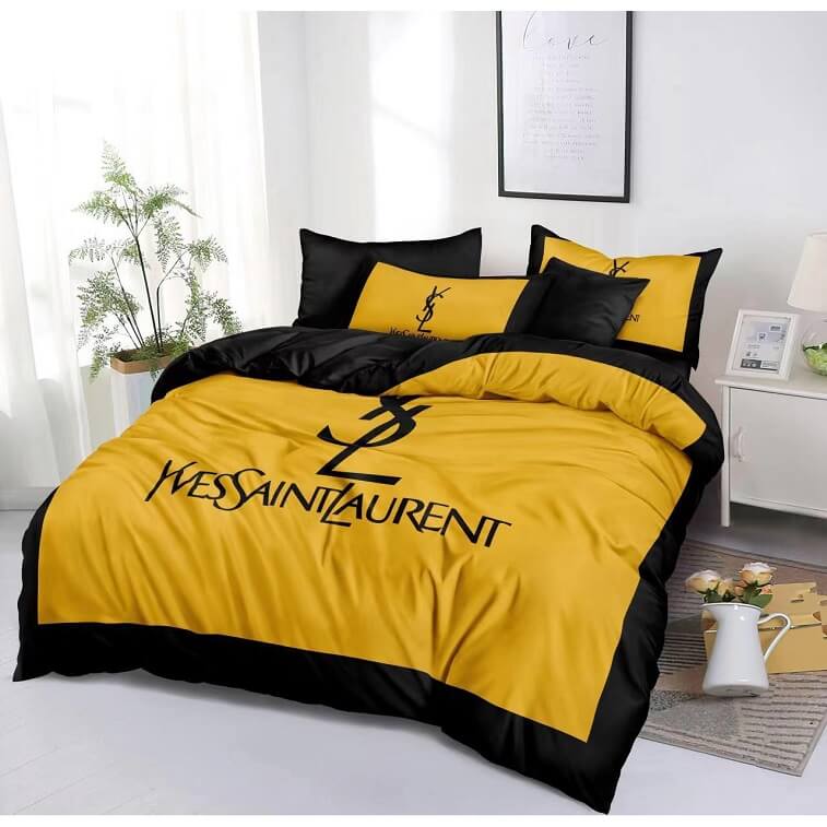 YSL Yellow Bedsheet 6pcs Set Cotton Material- AjmanShop