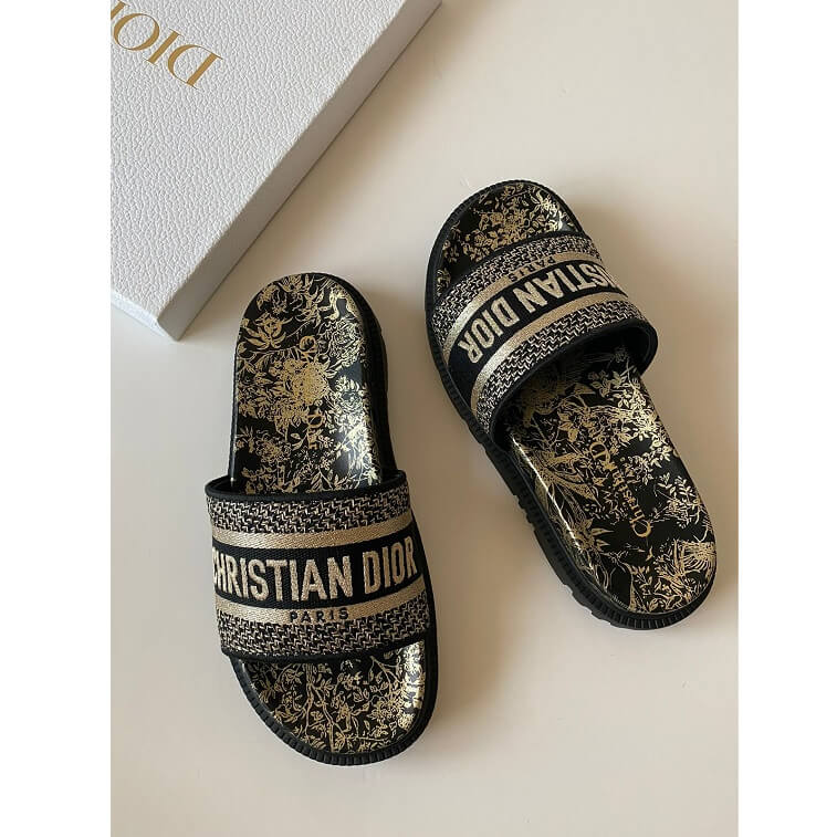 Dior Canvas Sandal for Women Golden and Black Tone- AjmanShop