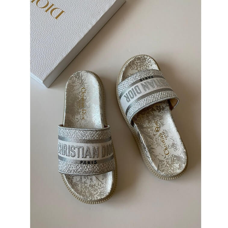 Dior Canvas Sandal for Women Golden and White- AjmanShop