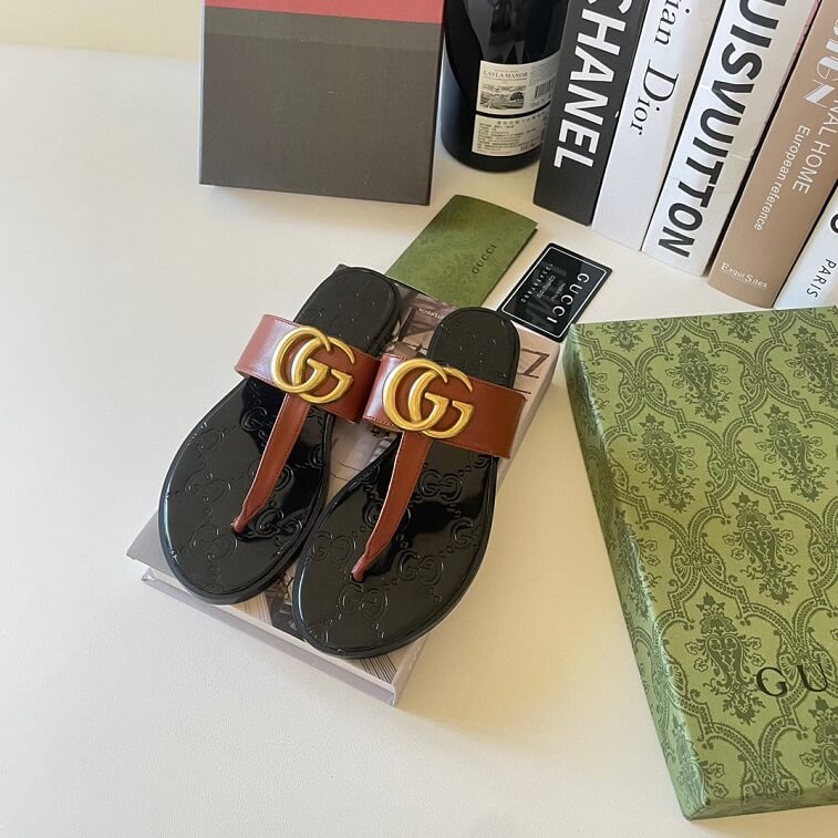 Gucci Brown Sandal with Gold Logo- AjmanShop