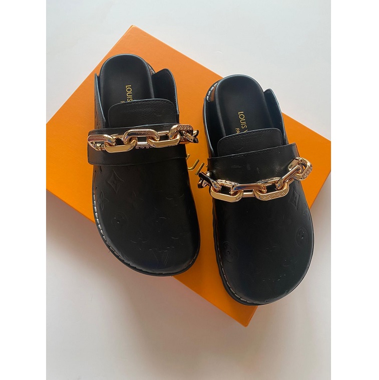  Louis Vuitton Leather Mules Black in AjmanShop