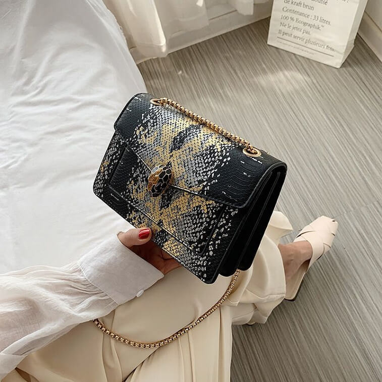 Black Women Clutch with Snake Python Skin Handbag - AjmanShop