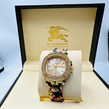 Burberry Ladies Watch in Printed Strap with Stone - AjmanShop