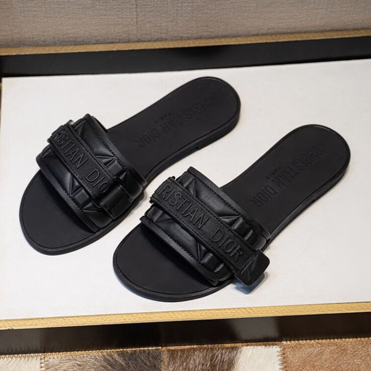 CD Fabric Flat Slide Sandals, Black - AjmanShop