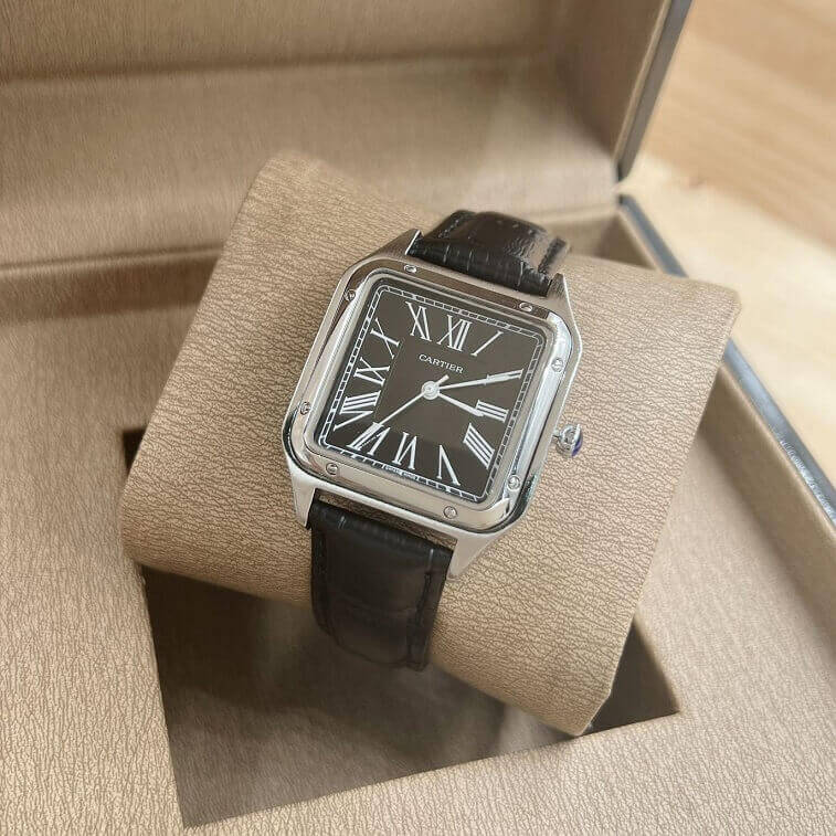 Cartier Leather Strap Watch For Men New Model- AjmanShop