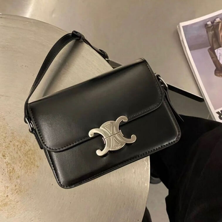 Celine Calfskin Shoulder Bag Black - AjmanShop