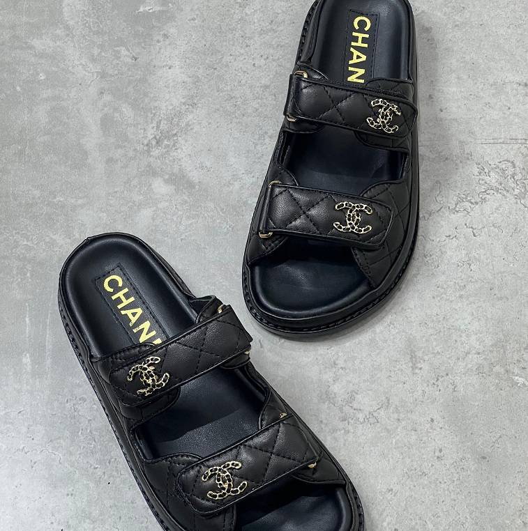 Chanel Canvas Slides, Black - AjmanShop