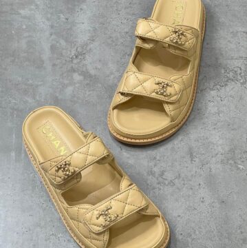 Chanel Canvas Slides, Gold - AjmanShop