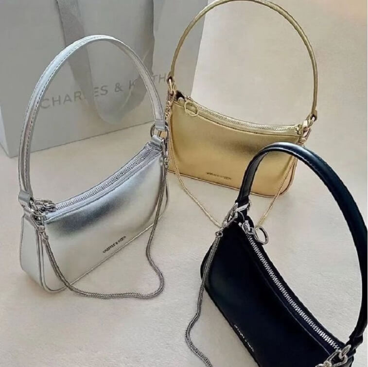 Charles & Keith Bag in Metallic Curved Shoulder Bag - AjmanShop