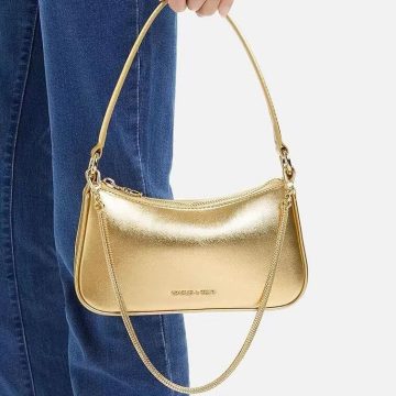 Charles & Keith Bag in Metallic Curved Shoulder Bag Gold - AjmanShop