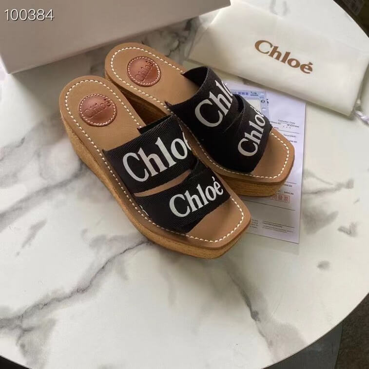 Chloe Woody Wedge Mules For Women in AjmanShop Black