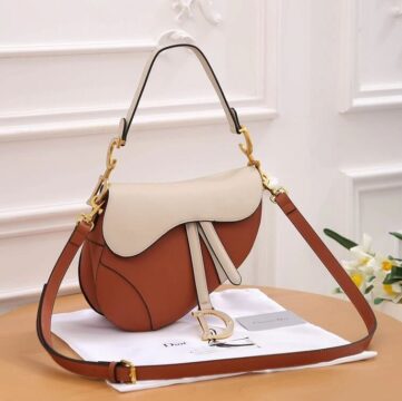 Dior Women Saddle Bag, White-Brown - AjmanShop
