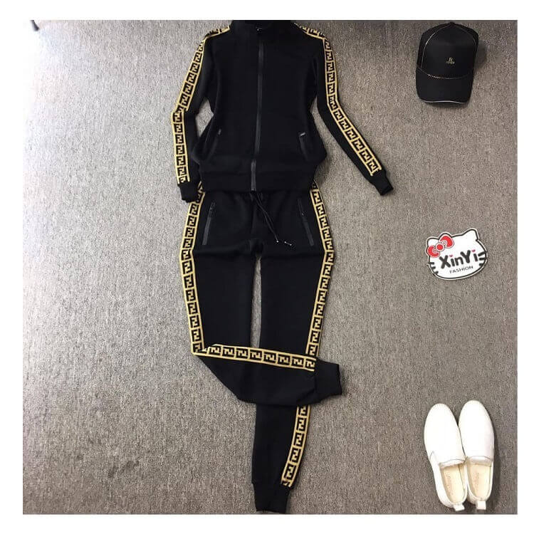 Fendi Tracksuit for Ladies, Black with Logo Print - AjmanShop