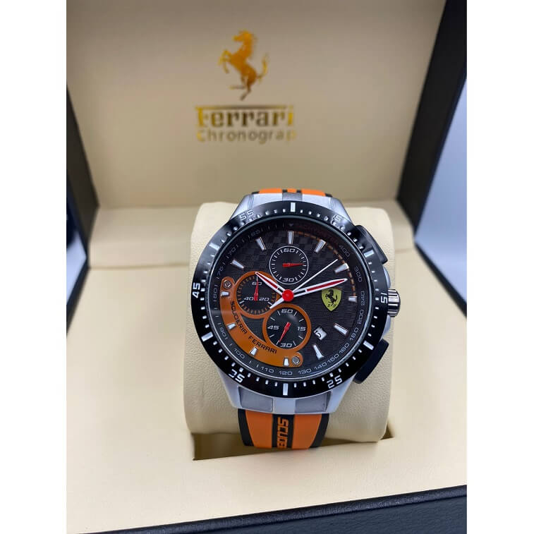 Ferrari Orange Watch For Men Water Resistant Chronograph Watch - AjmanShop