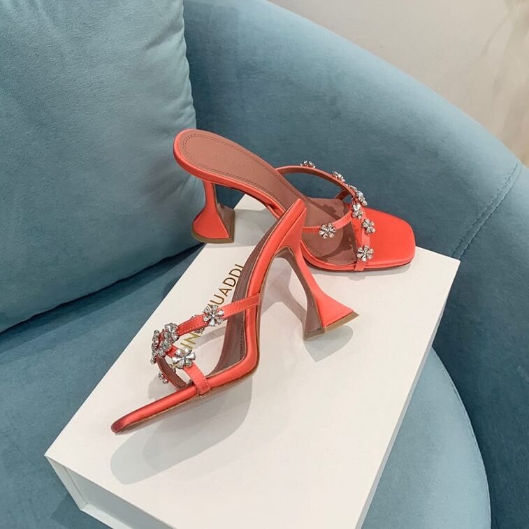 Flower Stone Heels For Women by Amina Muaddi in Ajman Shop