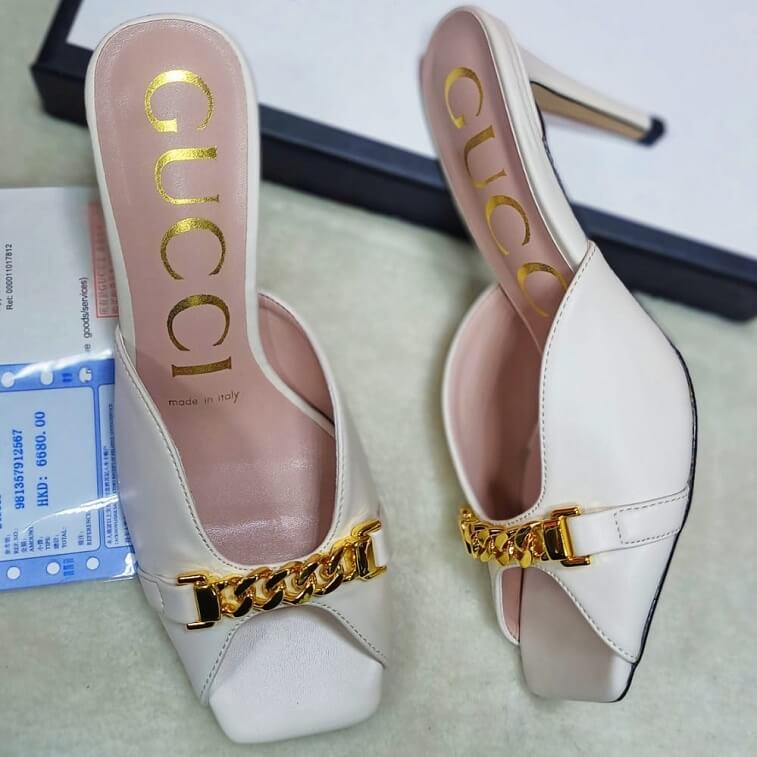 Gucci Chain Mules Embellished Leather Sandals- AjmanShop
