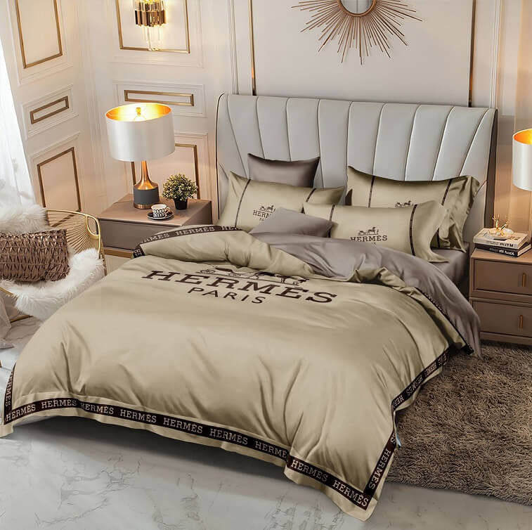 Hermes Bedsheet 6pcs Set, Beige - AjmanShop