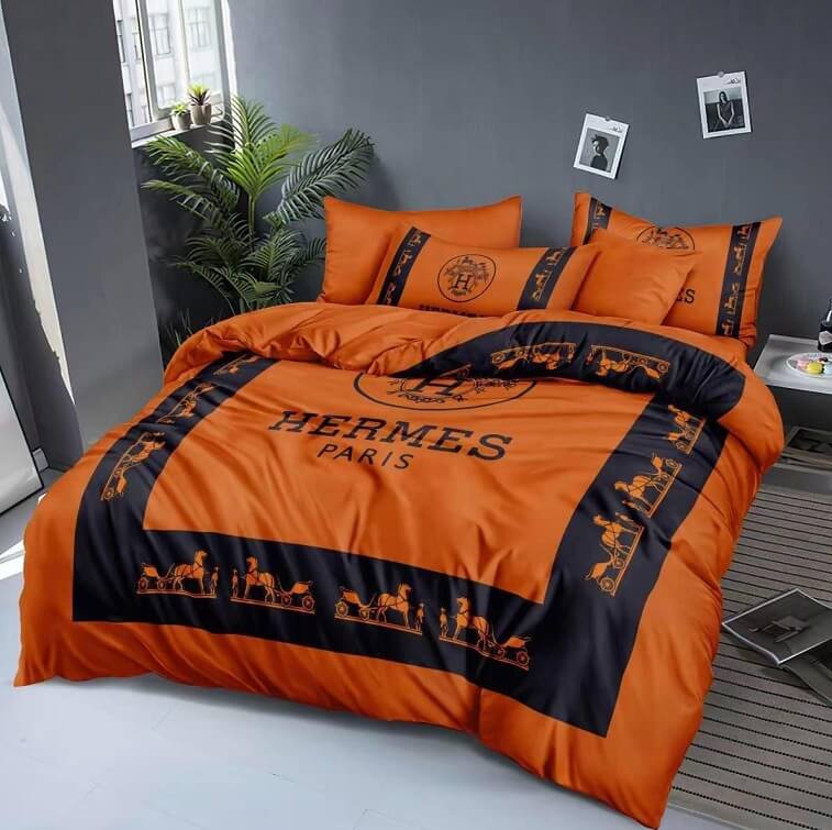 Hermes Bedsheet 6pcs Set, Orange Blue - AjmanShop