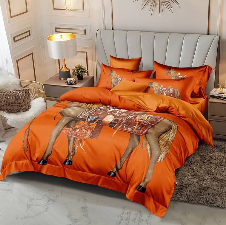Hermes Bedsheet 6pcs Set, Orange - AjmanShop