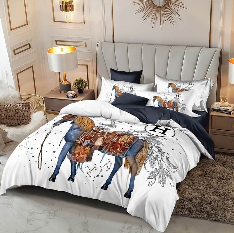 Hermes Bedsheet 6pcs Set, White - AjmanShop