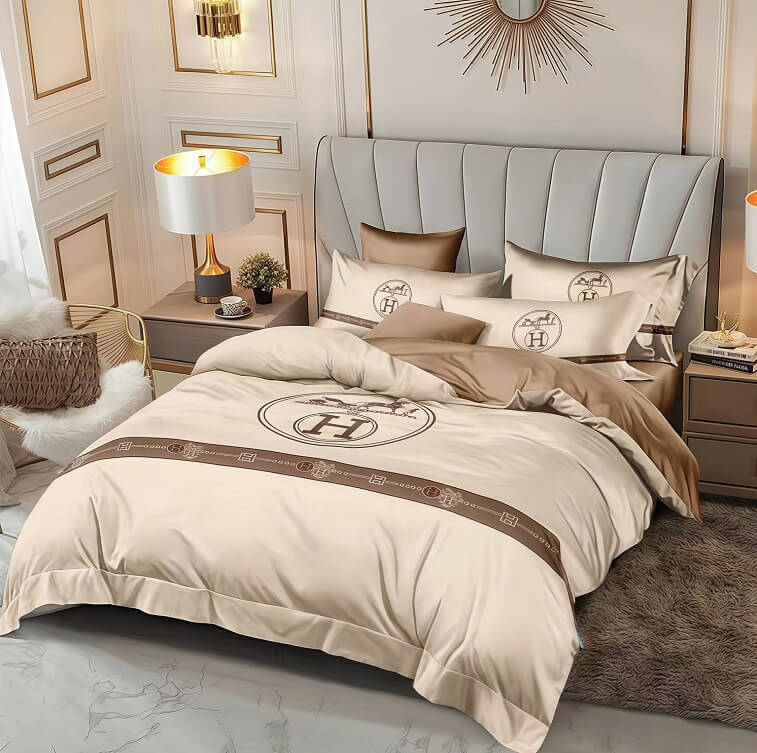 Hermes Bedsheet, Beige - AjmanShop