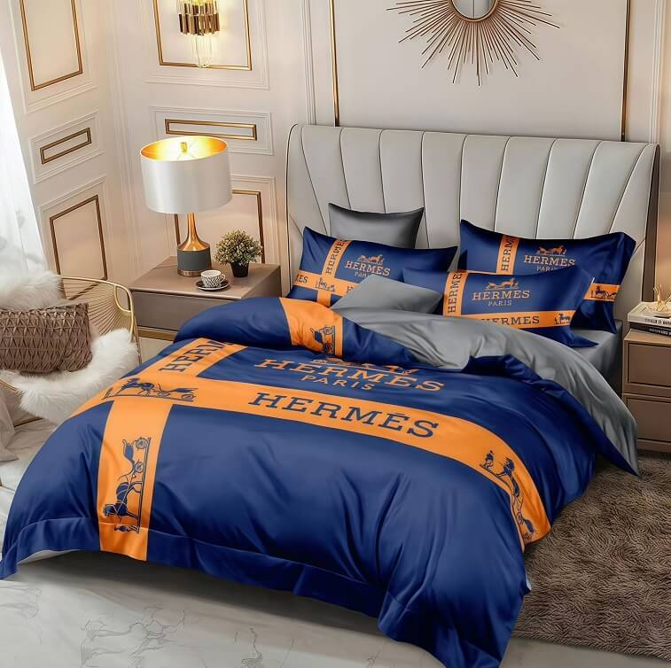 Hermes Bedsheet, Blue - AjmanShop