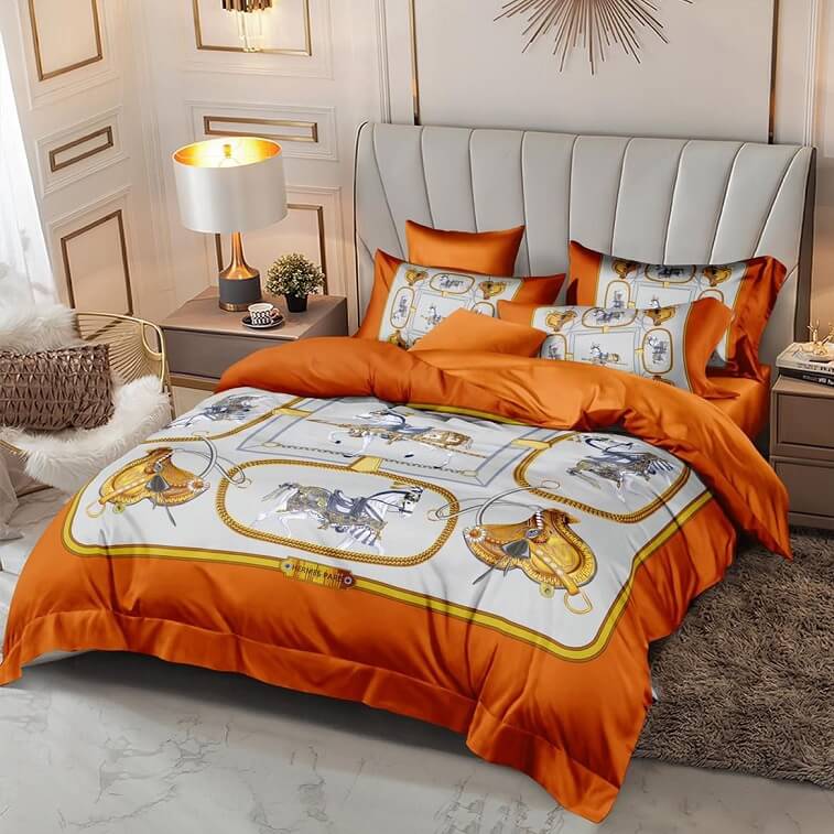 Hermes Bedsheet, Orange - AjmanShop