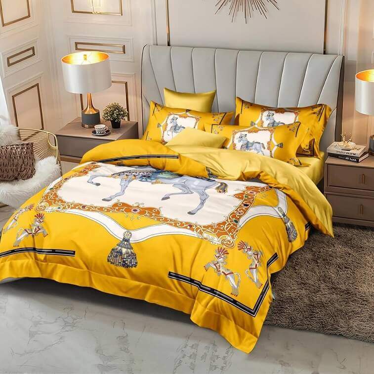 Hermes Brand Bedsheet Set 6pcs in Cotton Material- AjmanShop