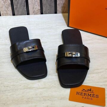 Hermes Buckle Slipper Black - AjmanShop